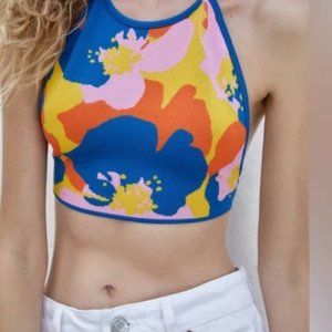 Zara Halter Floral Top S NWOT